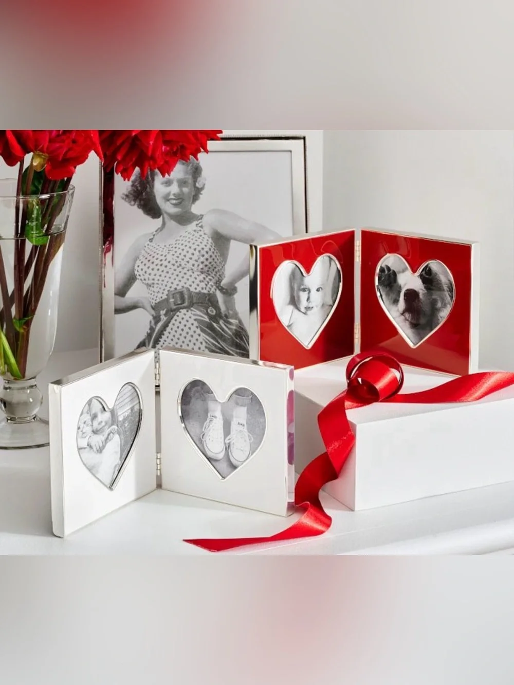 Pottery Barn White Heart Frame Duo ~ 3.5” x 3.5”